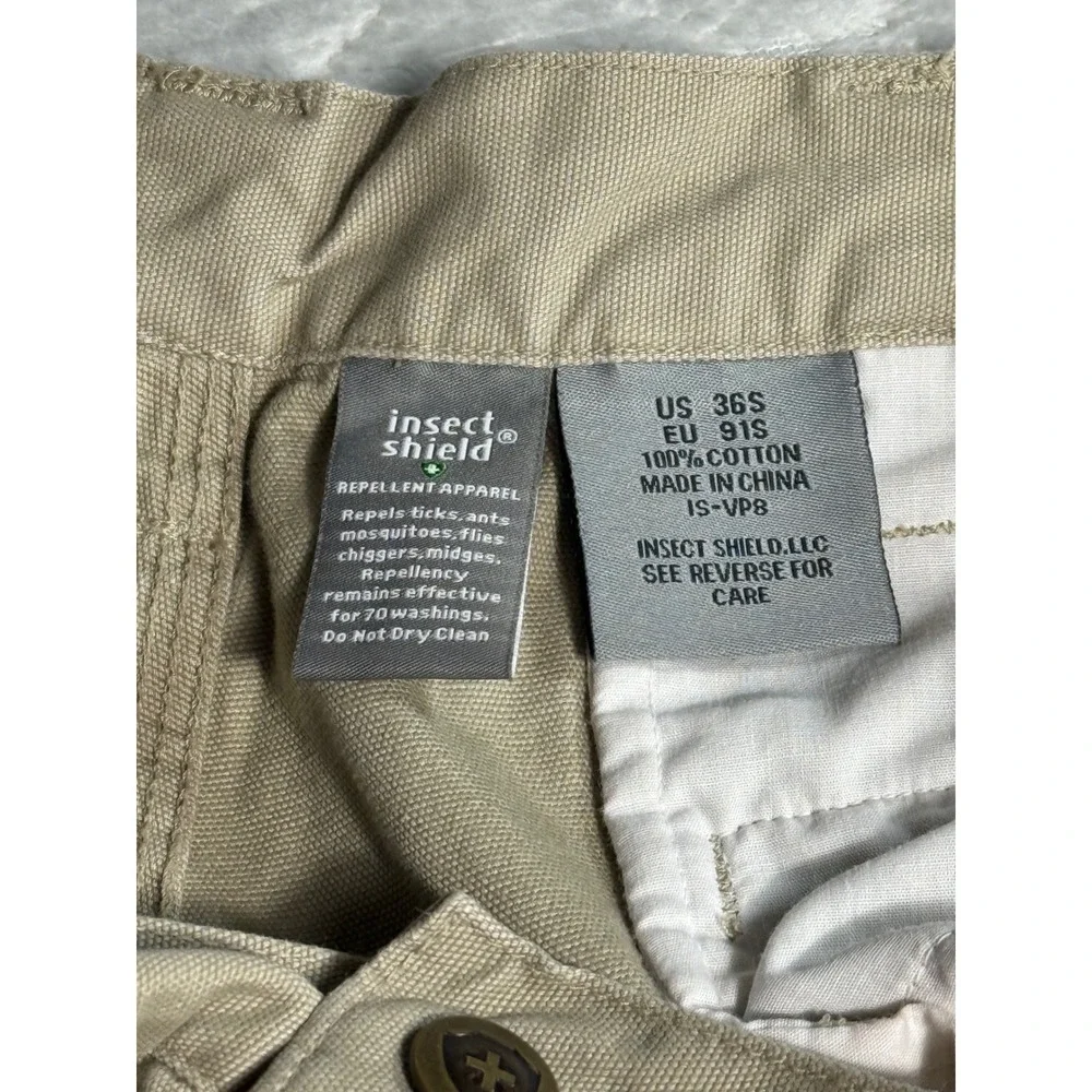 Insect Shield Mens Khaki Cargo Hiking Pants 36x30 Tan Cotton Outdoor Camping